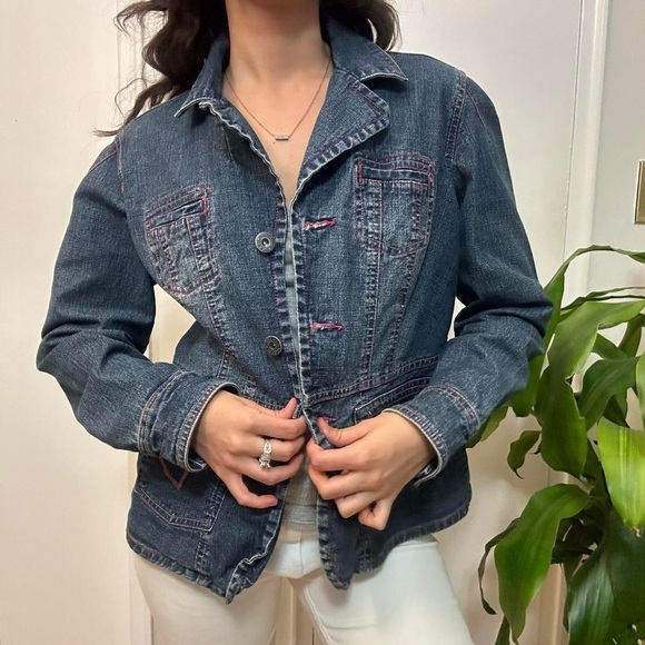 Point Zero Denim Jacket with pink stitching Size Medium - Picture 7 of 8